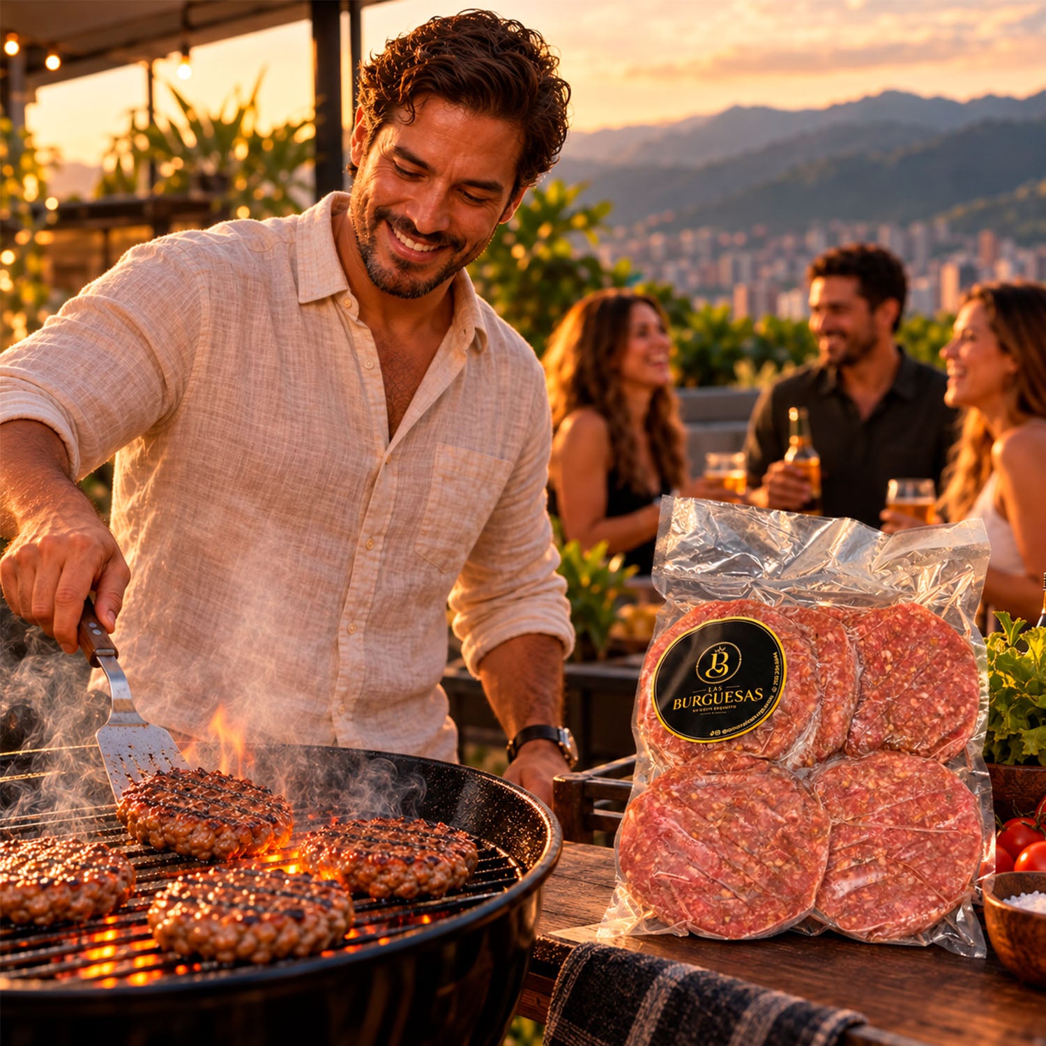 Asado con amigos en la terraza